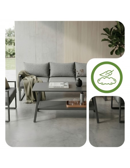 Wygodny zestaw wypoczynkowy do ogrodu na taras Coruna Meven sofa + 2x fotel + stół grafit  8
