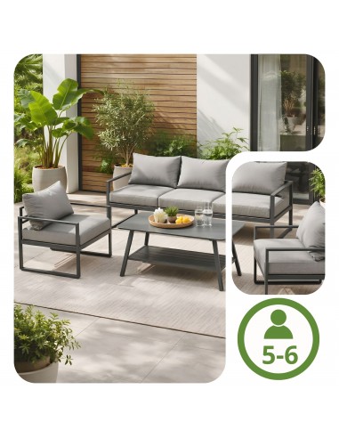 Wygodny zestaw wypoczynkowy do ogrodu na taras Coruna Meven sofa + 2x fotel + stół grafit  9