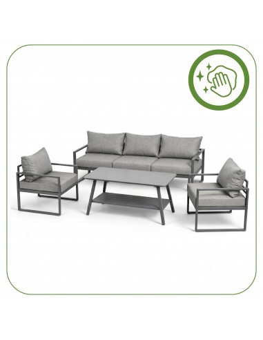Wygodny zestaw wypoczynkowy do ogrodu na taras Coruna Meven sofa + 2x fotel + stół grafit  10