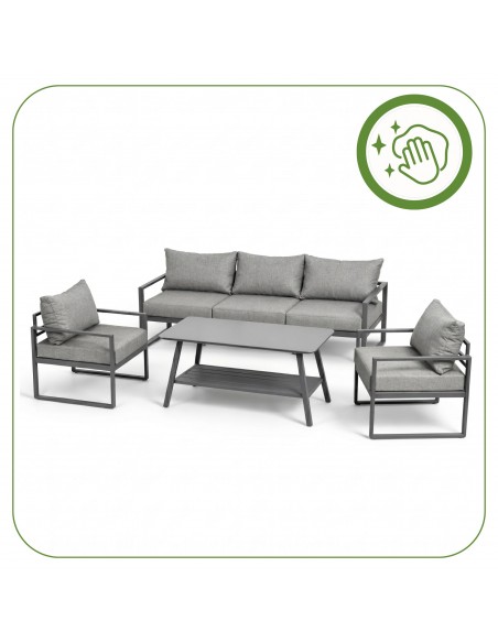 Wygodny zestaw wypoczynkowy do ogrodu na taras Coruna Meven sofa + 2x fotel + stół grafit  10