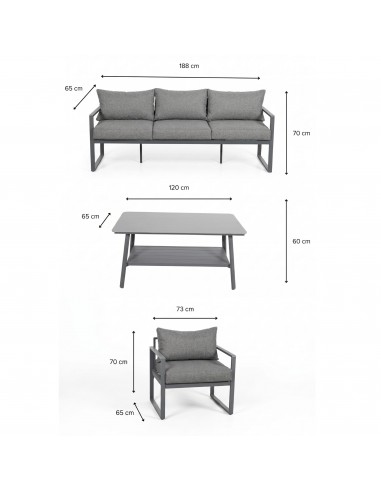 Wygodny zestaw wypoczynkowy do ogrodu na taras Coruna Meven sofa + 2x fotel + stół grafit  11