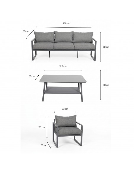 Wygodny zestaw wypoczynkowy do ogrodu na taras Coruna Meven sofa + 2x fotel + stół grafit  11