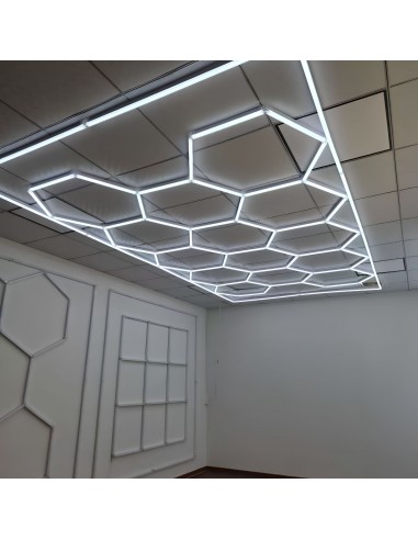 Modułowe oświetlenie sufitowe LED HEXAGON warsztatowe garażowe biurowe NAC-A0007H14R z ramą 2410×4800 mm, 6000 K  5