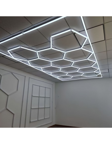 Modułowe oświetlenie sufitowe LED HEXAGON warsztatowe garażowe biurowe NAC-A0007H14R z ramą 2410×4800 mm, 6000 K  5