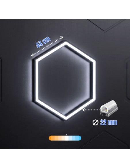 Modułowe oświetlenie sufitowe LED HEXAGON warsztatowe garażowe biurowe NAC-A0007H14R z ramą 2410×4800 mm, 6000 K  7