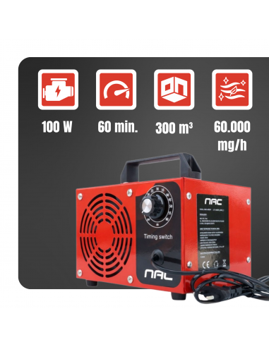 Generator ozonu ozonator oczyszczacz powietrza NAC timer, 4 pyłki ozonujące 60 000 mg/h  2