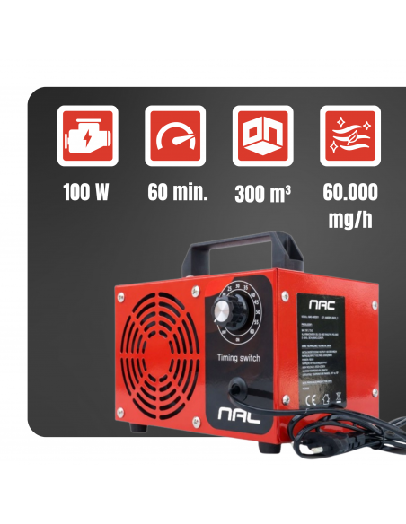 Generator ozonu ozonator oczyszczacz powietrza NAC timer, 4 pyłki ozonujące 60 000 mg/h  2
