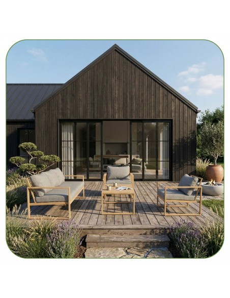 Wygodny zestaw mebli ogrodowych w stylu skandynawskim z aluminium ława + sofa + 2x fotel  3