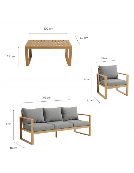 Wygodny zestaw mebli ogrodowych w stylu skandynawskim z aluminium ława + sofa + 2x fotel  8
