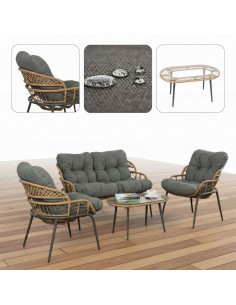 Elegancki zestaw mebli ogrodowych wypoczynkowych w stylu skandynawskim Meven Bari sofa, stolik kawowy, 2xfotel 