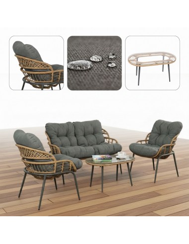 Elegancki zestaw mebli ogrodowych wypoczynkowych w stylu skandynawskim Meven Bari sofa, stolik kawowy, 2xfotel 