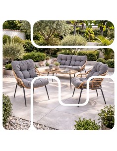 Elegancki zestaw mebli ogrodowych wypoczynkowych w stylu skandynawskim Meven Bari sofa, stolik kawowy, 2xfotel  2
