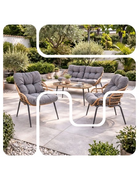 Elegancki zestaw mebli ogrodowych wypoczynkowych w stylu skandynawskim Meven Bari sofa, stolik kawowy, 2xfotel  3