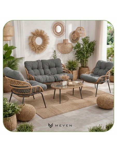 Elegancki zestaw mebli ogrodowych wypoczynkowych w stylu skandynawskim Meven Bari sofa, stolik kawowy, 2xfotel  4