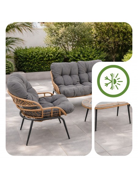 Elegancki zestaw mebli ogrodowych wypoczynkowych w stylu skandynawskim Meven Bari sofa, stolik kawowy, 2xfotel  5