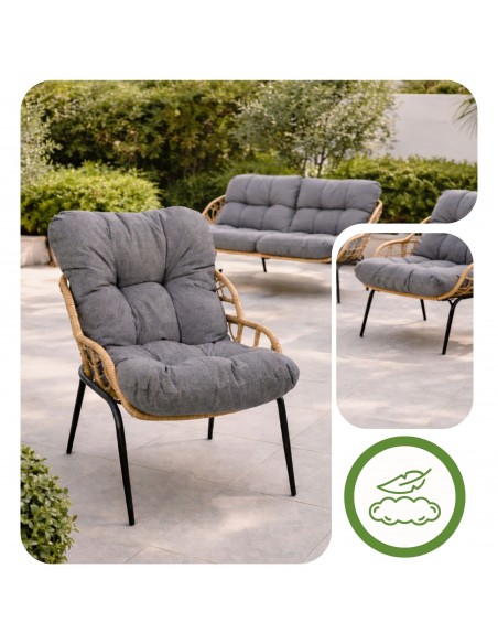 Elegancki zestaw mebli ogrodowych wypoczynkowych w stylu skandynawskim Meven Bari sofa, stolik kawowy, 2xfotel  6