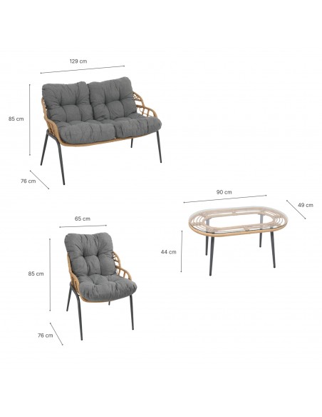 Elegancki zestaw mebli ogrodowych wypoczynkowych w stylu skandynawskim Meven Bari sofa, stolik kawowy, 2xfotel  11