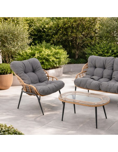 Elegancki zestaw mebli ogrodowych wypoczynkowych w stylu skandynawskim Meven Bari sofa, stolik kawowy, 2xfotel  13
