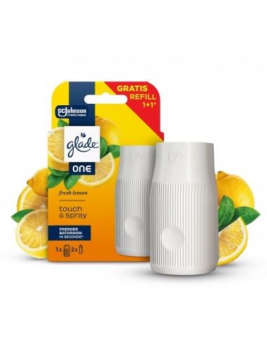 Glade® ONE - Fresh Lemon, cyrtynowy skoncentrowany odświeżacz powietrza touch & spray, urządzenie + 2 zapasy 