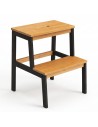 Taboret stołek bambusowy ze stopniem Allivio – czarny stelaż, podest dwupoziomowy do kuchni, łazienki, garderoby 43 x 39 x 50 cm