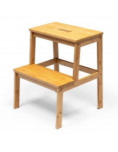 Taboret bambusowy ze stopniem Allivio – podest, stołek dwupoziomowy do kuchni, łazienki, garderoby 43x39x50 cm naturalny 