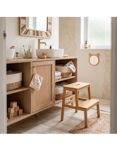 Taboret bambusowy ze stopniem Allivio – podest, stołek dwupoziomowy do kuchni, łazienki, garderoby 43x39x50 cm naturalny  4