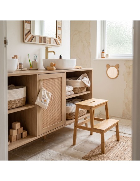 Taboret bambusowy ze stopniem Allivio – podest, stołek dwupoziomowy do kuchni, łazienki, garderoby 43x39x50 cm naturalny  4