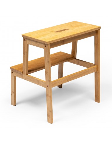 Taboret bambusowy ze stopniem Allivio – podest, stołek dwupoziomowy do kuchni, łazienki, garderoby 43x39x50 cm naturalny  6