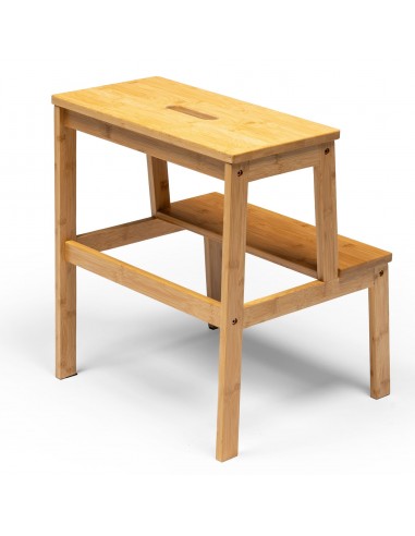 Taboret bambusowy ze stopniem Allivio – podest, stołek dwupoziomowy do kuchni, łazienki, garderoby 43x39x50 cm naturalny  7