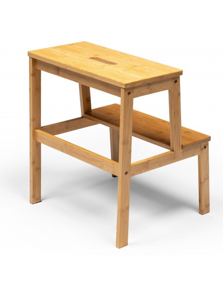 Taboret bambusowy ze stopniem Allivio – podest, stołek dwupoziomowy do kuchni, łazienki, garderoby 43x39x50 cm naturalny  7