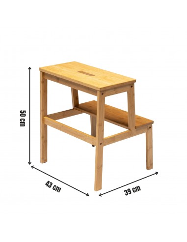 Taboret bambusowy ze stopniem Allivio – podest, stołek dwupoziomowy do kuchni, łazienki, garderoby 43x39x50 cm naturalny  8