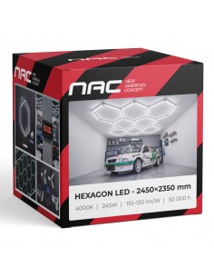 Modułowe oświetlenie sufitowe LED HEXAGON warsztatowe garażowe biurowe NAC-A0007H8 245x235cm, 4000 K 