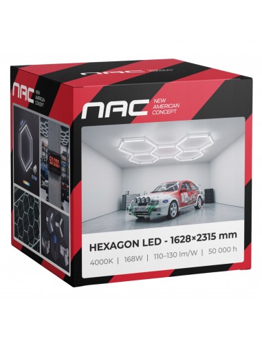 Modułowe oświetlenie sufitowe LED HEXAGON warsztatowe garażowe biurowe NAC-A0007H5 1628×2315 mm, 4000 K 