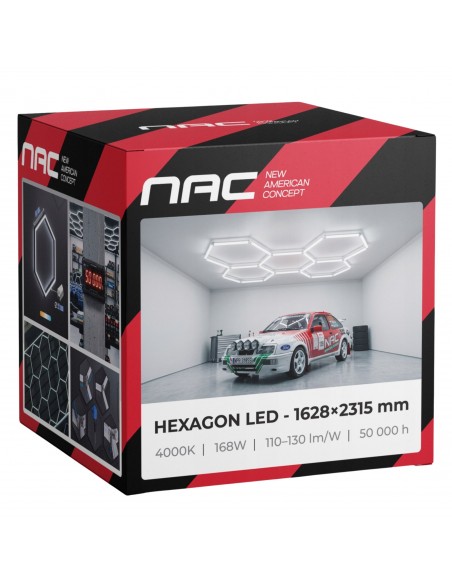 Modułowe oświetlenie sufitowe LED HEXAGON warsztatowe garażowe biurowe NAC-A0007H5 1628×2315 mm, 4000 K 
