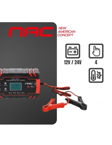 Automatyczny prostownik do akumulatorów inteligentny NAC + ładowarka 12V 24V LCD  4