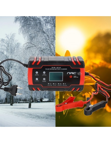 Automatyczny prostownik do akumulatorów inteligentny NAC + ładowarka 12V 24V LCD  8
