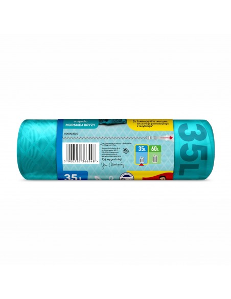 Zapachowe worki na śmieci z taśmą 35 l JAN Niezbędny Magnum Flex Odor Control morska bryza 12 szt.  2