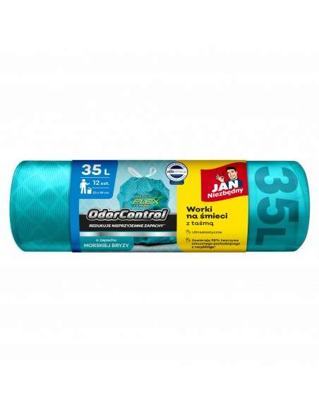 Zapachowe worki na śmieci z taśmą 35 l JAN Niezbędny Magnum Flex Odor Control morska bryza 12 szt. 