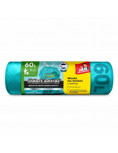 Zapachowe worki na śmieci z taśmą 60 l JAN Niezbędny Magnum Flex Odor Control morska bryza 8 szt. 