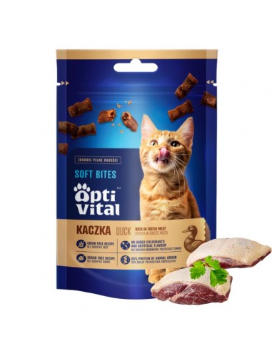 Miękkie przysmaki smaczki dla kota z kaczką bez cukru zbóż OptiVital Soft Bites 80g 