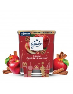 Świąteczny zimowy Glade® Twinkling Apple & Cinnamon, świeca zapachowa jabłko cynamon 