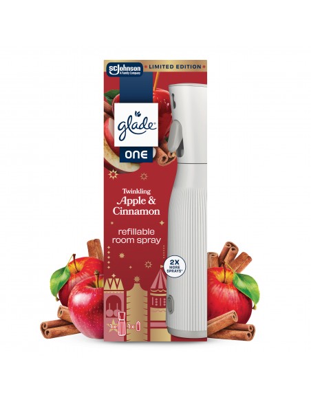 Świąteczny zimowy Glade® ONE - Twinkling Apple & Cinnamon, odświeżacz powietrza z wymiennym wkładem 10 ml 