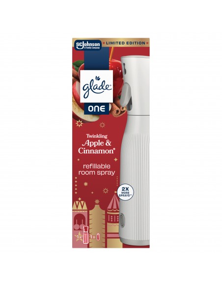 Świąteczny zimowy Glade® ONE - Twinkling Apple & Cinnamon, odświeżacz powietrza z wymiennym wkładem 10 ml  2