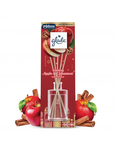 Świąteczny zimowy Glade® Reed Diffuser - Twinkling Apple & Cinnamon, odświeżacz powietrza pachnące patyczki 50 ml 