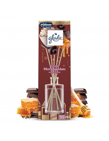 Słodki zimowy Glade® Reed Diffuser - Creamy Hot Chocolate, odświeżacz powietrza pachnące patyczki 50 ml 