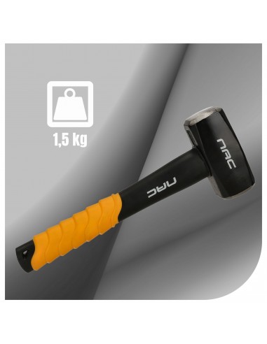 Obustronny masywny młotek kamieniarski z trzonkiem 5G Fiberglass 1500g NAC HM-150-ST-FB  2