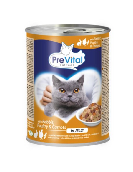 Królik, drób i marchewka - Puszka z mokrą karmą dla kotów Prevital, 415 g 5999546172089 5