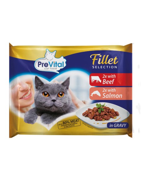 Wielopak saszetki mokrej karmy dla kota Prevital, wołowina łosoś 4x85 g PreVital Fillet 5999546175974 2
