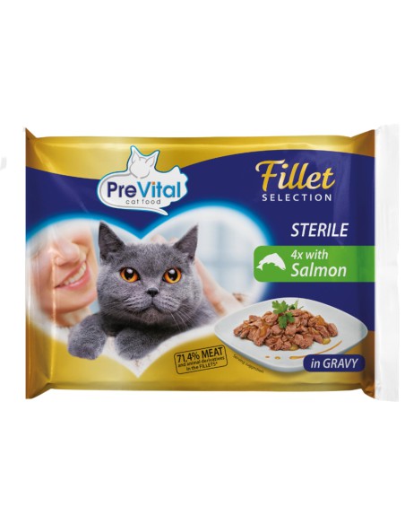 Mokra karma w sosie dla sterylizowanych kotów Prevital Fillet, łosoś 4x85 g 5999566110030 5