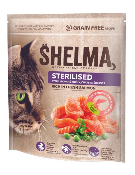 Bezzbożowa karma dla kotów sterylizowanych Shelma, łosoś 750 g 8595606405288 11